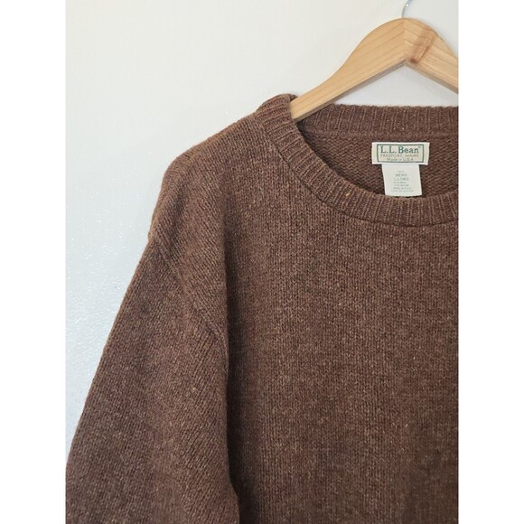 LL Bean Mens Wool Sweater Size Large Tall Brown Crewneck Pullover Cozy Cabincore - Picture 3 of 10